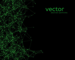 Vector green abstract particles on black background