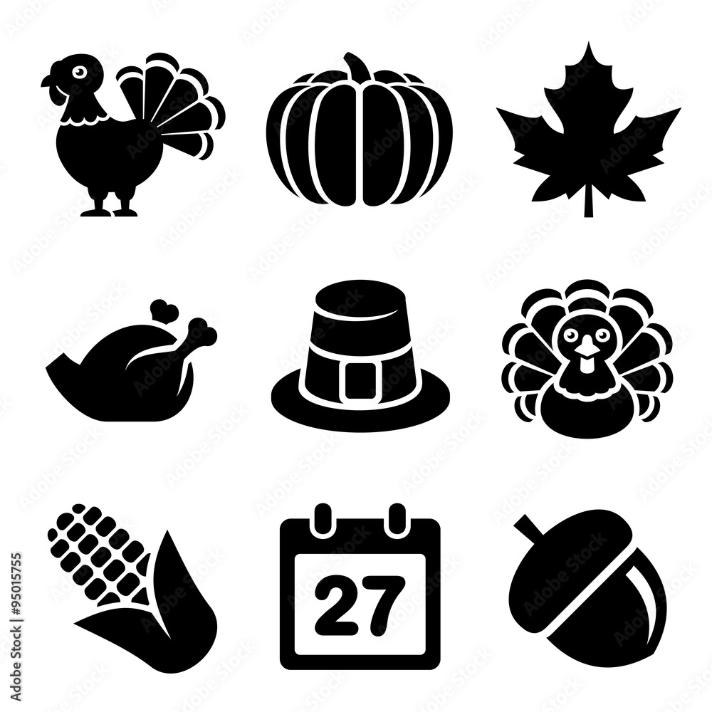 Thanksgivin Icons Set Isolated on White Background. Vector Stock Vector ...