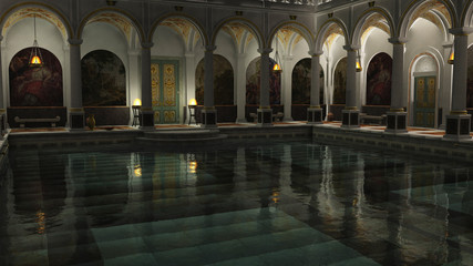 Roman Baths at Night - illustration