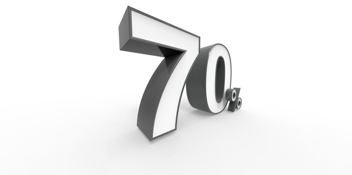 3D rendering of a white and black grey gray 70 percent letters on a white background