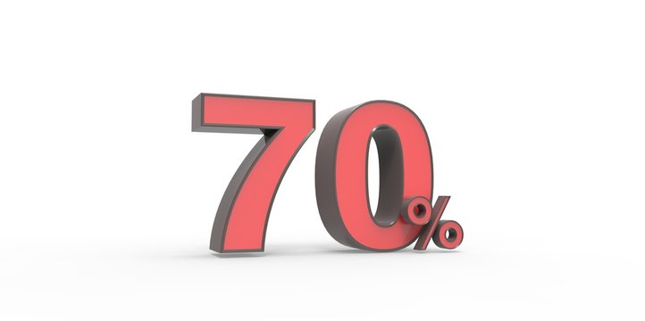 3D rendering of a red and gray black 70 percent letters on a white background