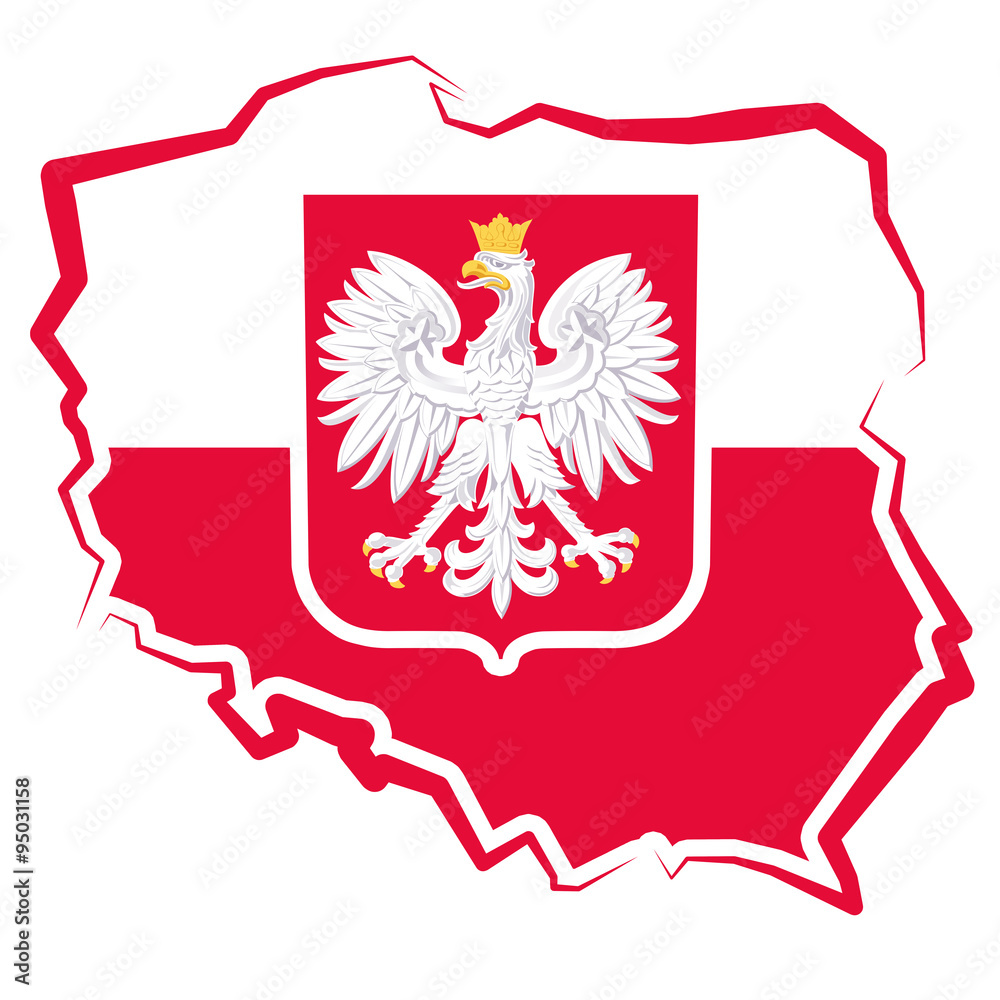 Polska - mapa z godłem - obrazy, fototapety, plakaty 