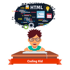 kid is learning web design and coding