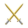 Two crossed golden swords on white background. Vector illustration 10 EPS