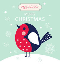 Christmas Vector Illustration With Little Bird