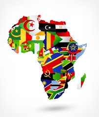 vector map of africa with flags and location on world map