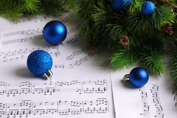 Wall Mural - Music notes with Christmas decoration close up