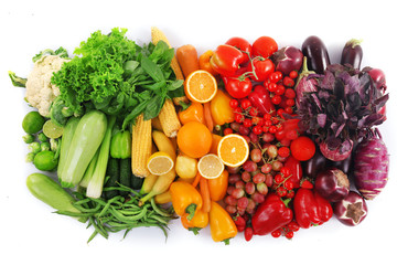 Fototapete - Fresh fruits and vegetables isolated on white
