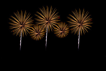 Fireworks over the city celebrate in happy festival.