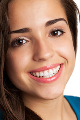 Wall Mural - pretty young woman face on a white background