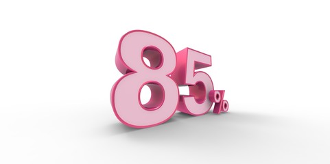 3D rendering of a pink and white 85 percent letters on a white background