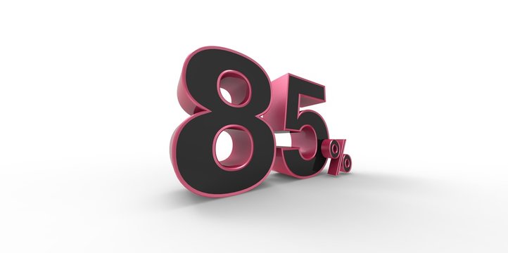3D rendering of a pink and black 85 percent letters on a white background