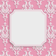 Vector Pink Vintage Invitation Card With 3d Floral Damask Pattern