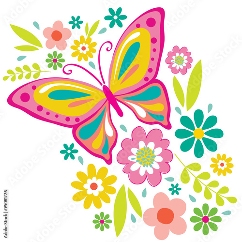 Spring Flowers and Butterfly Illustration. EPS 10 & HI-RES ...