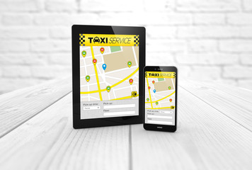 Canvas Print - taxi app on tablet and smart phone