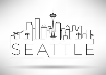 Sticker - Linear Seattle City Silhouette with Typographic Design