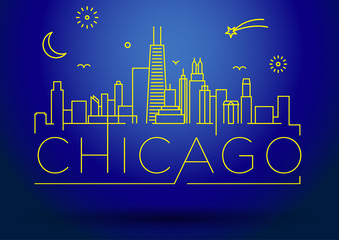 Wall Mural - Linear Chicago City Silhouette with Typographic Design