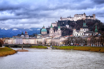 Wall Mural - Salzburg, Austria, panoramic view in the evening