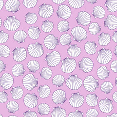 Naklejka na meble Abstract seamless pattern with pink seashells. Endless ornament. Marine life template. Contrast colors. Can be used for wallpaper, pattern fills, web page background, surface textures.