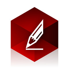 Poster - pencil red cube 3d modern design icon on white background