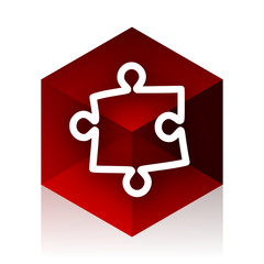 Poster - puzzle red cube 3d modern design icon on white background