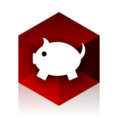 Poster - piggy bank red cube 3d modern design icon on white background