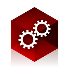 Poster - gear red cube 3d modern design icon on white background