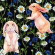 Rabbit among flowers. Watercolor seamless pattern