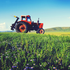 Wall Mural - Tractor Agriculture Tranquil Remote Suburb Field Concept