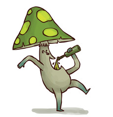 vector party mushroom, green. cartoon image of funny green party mushroom in light green polka dot h