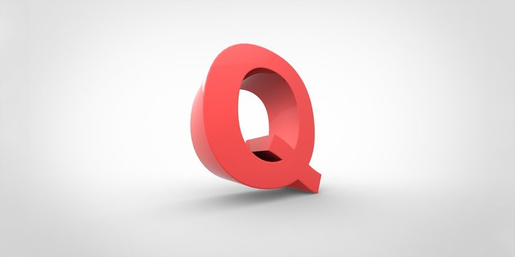 Q 3D font big red letter standing on white gray background