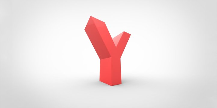 Y 3D font big red letter standing on white gray background
