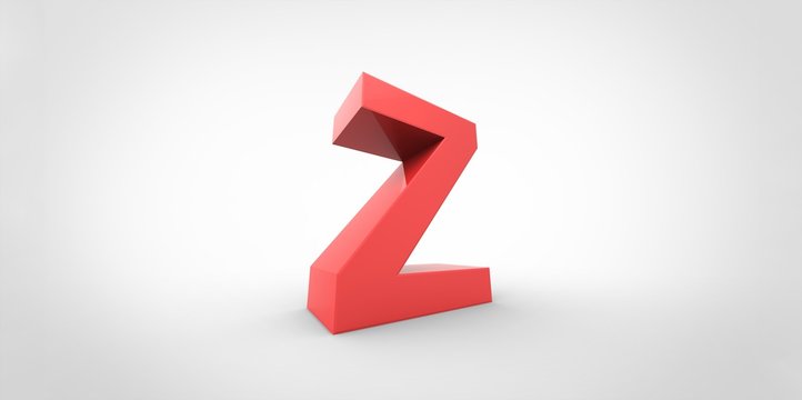 Z 3D font big red letter standing on white gray background