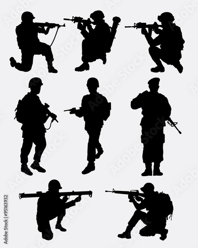 Army military training action silhouette. Good use for symbol, logo ...
