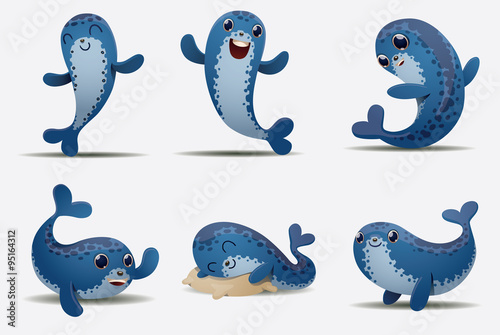 Vector Set Of Seals Cartoon Image Of Six Funny Cute Blue Seals In Various Poses On A White Background Buy This Stock Vector And Explore Similar Vectors At Adobe Stock