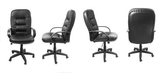 Poster - different views of black office leather chair isolated on white background