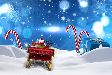 Poster - Composite image of santa flying his sleigh