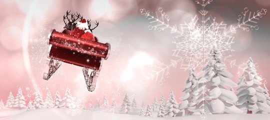 Poster - Composite image of santa flying his sleigh