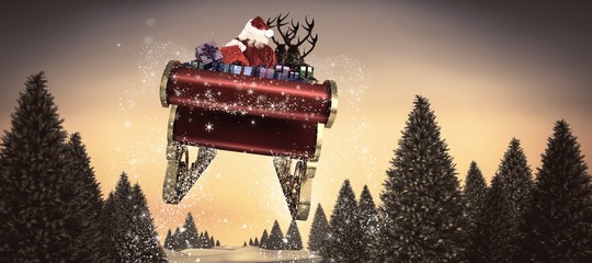Poster - Composite image of santa flying his sleigh