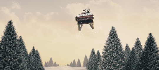 Poster - Composite image of santa flying his sleigh