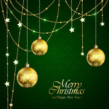Christmas Background With Balls And Golden Stars