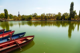 Fototapeta  - Color boats on the lake