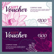 Vector gift voucher template with lotus, lily flowers.