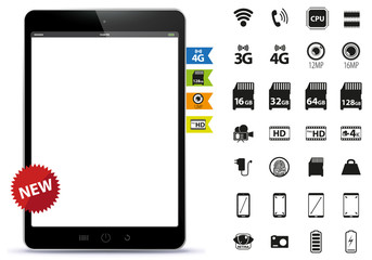 Poster - tablet pc and icons set vector illustration