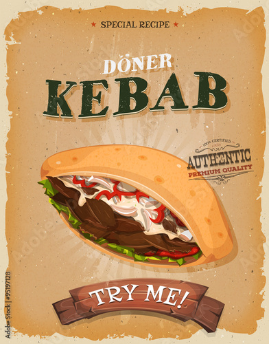 Naklejka - mata magnetyczna na lodówkę Grunge And Vintage Kebab Sandwich Poster