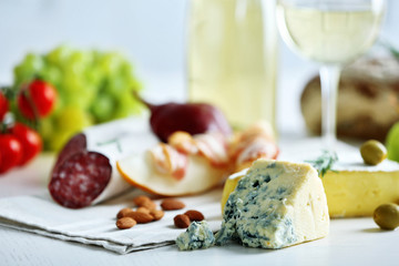 Fototapete - Still life with various types of Italian food and wine