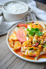 Wall Mural - Spicy salad with fried eggs, Thai Spicy Food, Thai Cuisine, Heal