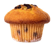 Chocolate Chip Muffin Cake Isolated On White Background.