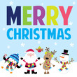 Holiday Card with Cute Santa and Friends Vector Illustration. EPS 10 & HI-RES JPG Included 