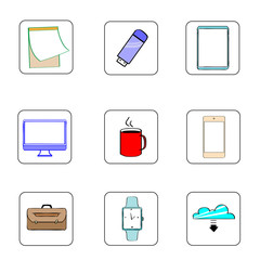 Poster - Business Icons Set Thin Line Simple Colorful Collection
